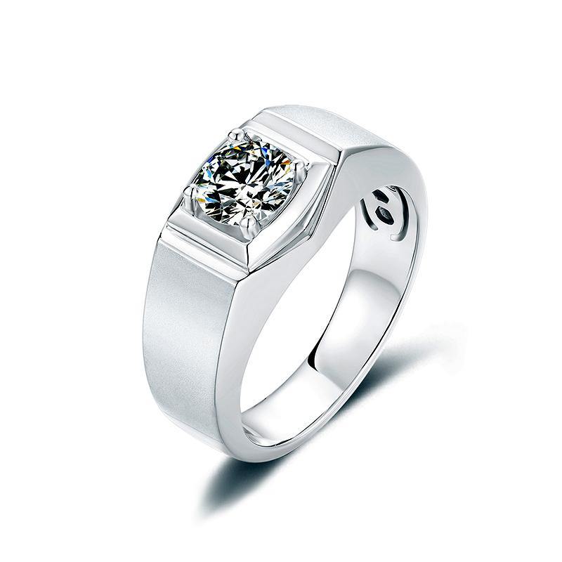 Classic Solitaire Moissanite Wedding Ring For Men In Sterling Silver ...