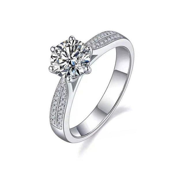moissanite fashion classic six prong sterling silver wedding ring - ReadYourHeart