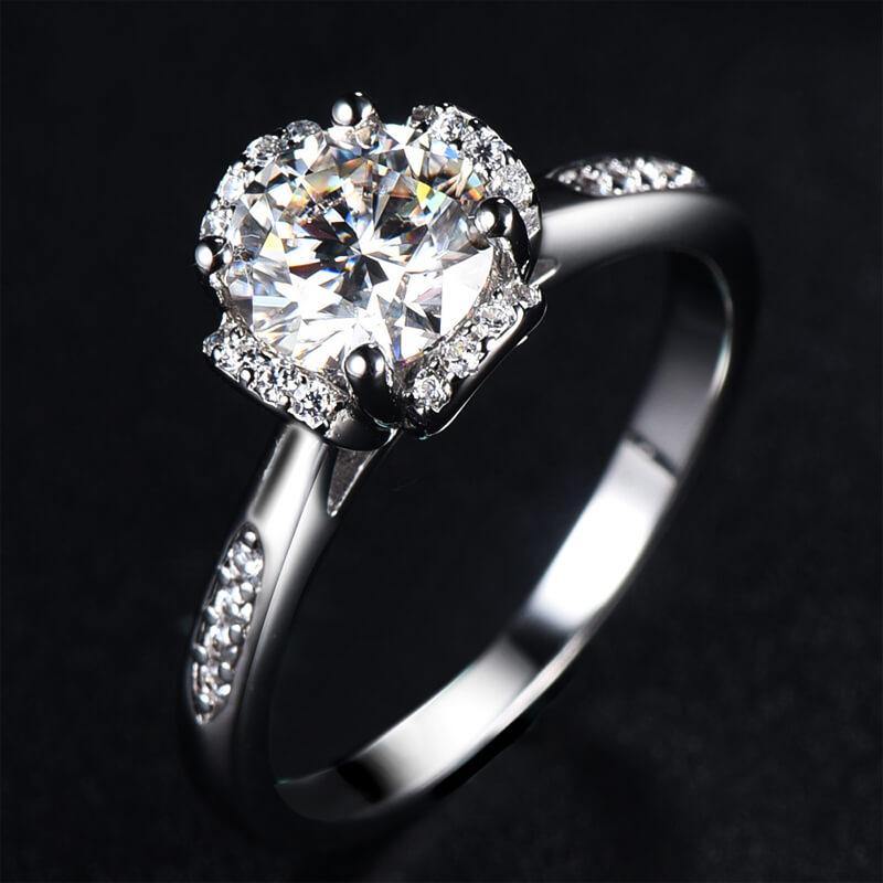 Moissanite Fashion Flower Sterling Silver Wedding Ring - ReadYourHeart