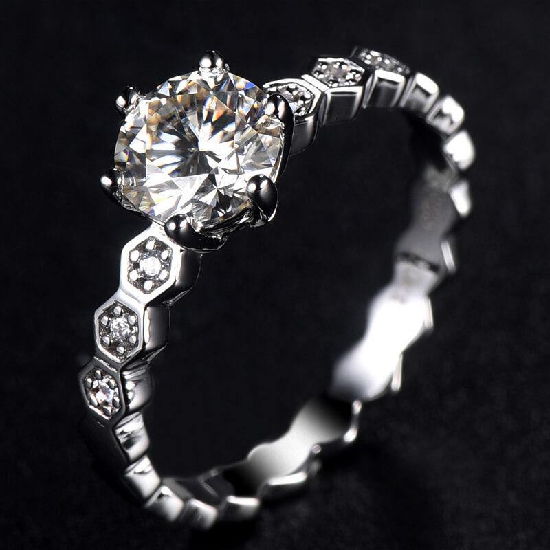 Moissanite Fashion Honeycomb Band Sterling Silver Ring - ReadYourHeart,RRW-M14A,RRW-M14B