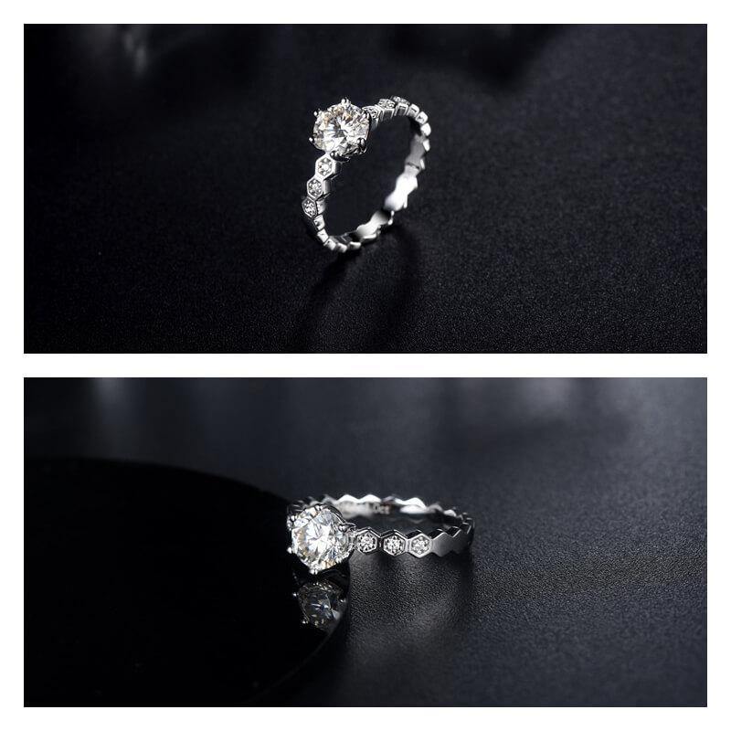Moissanite Fashion Honeycomb Band Sterling Silver Ring - ReadYourHeart