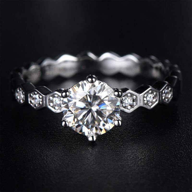 Moissanite Fashion Honeycomb Band Sterling Silver Ring - ReadYourHeart,RRW-M14A,RRW-M14B
