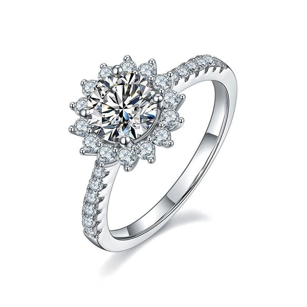 Moissanite Fashion Sunflower Sterling Silver Wedding Ring - ReadYourHeart