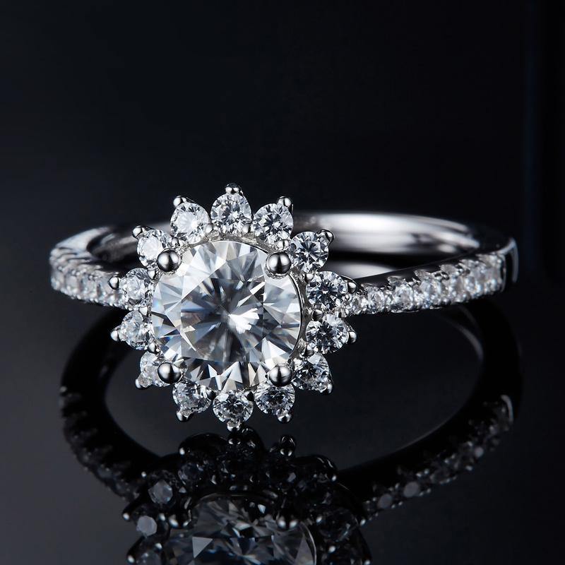 Moissanite Fashion Sunflower Sterling Silver Wedding Ring - ReadYourHeart,RRW-M45A,RRW-M45C,RRW-M45D,RRW-M45E