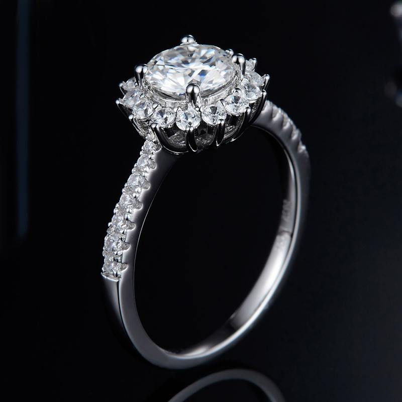 Moissanite Fashion Sunflower Sterling Silver Wedding Ring - ReadYourHeart,RRW-M45A,RRW-M45C,RRW-M45D,RRW-M45E