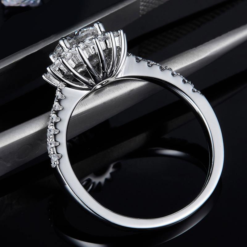 Moissanite Fashion Sunflower Sterling Silver Wedding Ring - ReadYourHeart,RRW-M45A,RRW-M45C,RRW-M45D,RRW-M45E
