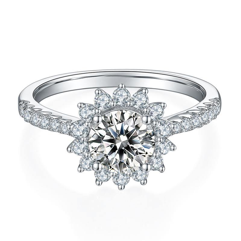 Moissanite Fashion Sunflower Sterling Silver Wedding Ring - ReadYourHeart,RRW-M45A,RRW-M45C,RRW-M45D,RRW-M45E