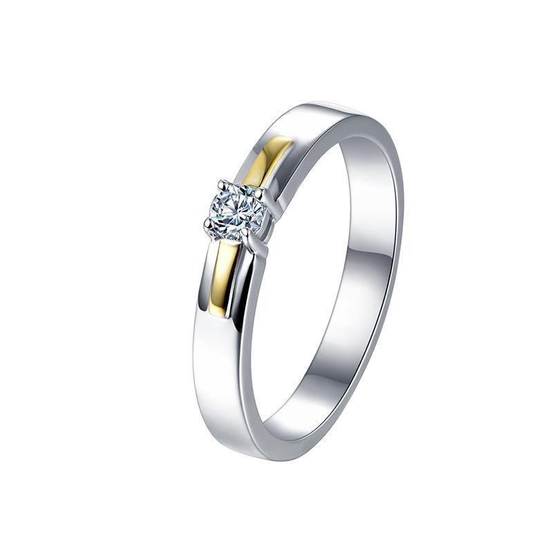 Moissanite Fashion Two Tone Sterling Silver Wedding Band Ring - ReadYourHeart