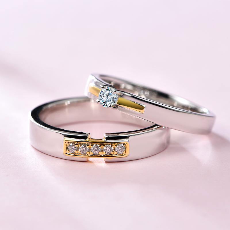 Moissanite Fashion Two Tone Sterling Silver Wedding Band Ring - ReadYourHeart,RRL-LTR19092103-W,RRL-LTR19092103-M