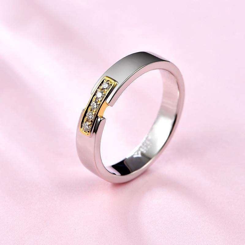 Moissanite Fashion Two Tone Sterling Silver Wedding Band Ring - ReadYourHeart,RRL-LTR19092103-W,RRL-LTR19092103-M