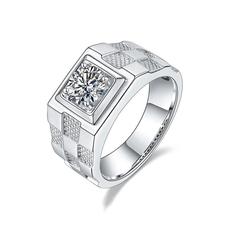 Moissanite Four Prong Sterling Silver Wedding Ring For Men - ReadYourHeart