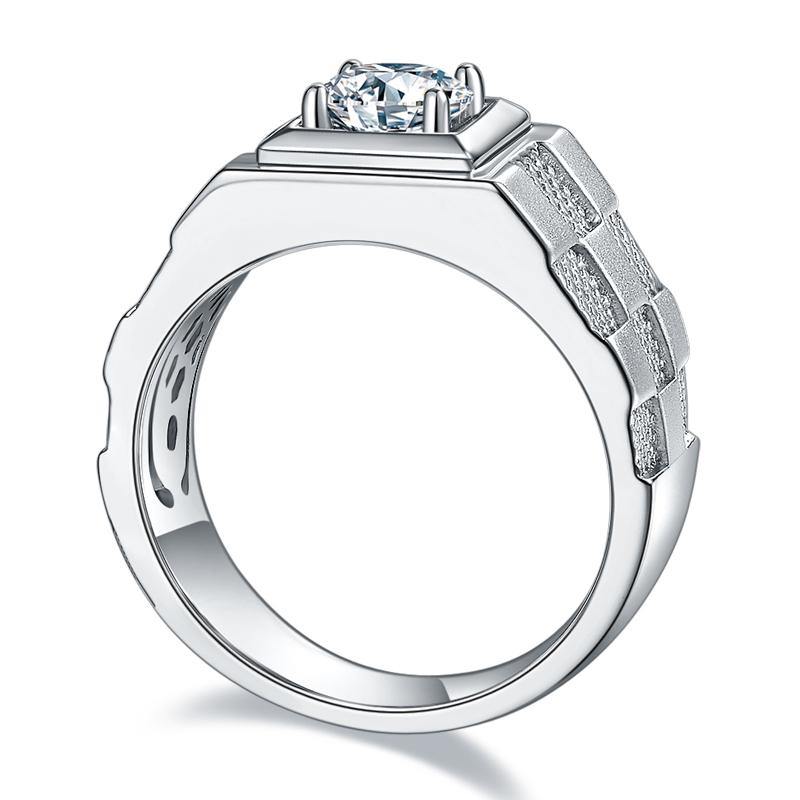 Moissanite Four Prong Sterling Silver Wedding Ring For Men - ReadYourHeart,RRW-M84A
