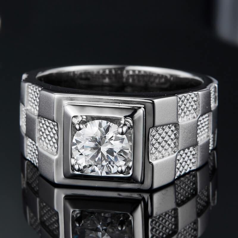Moissanite Four Prong Sterling Silver Wedding Ring For Men - ReadYourHeart,RRW-M84A