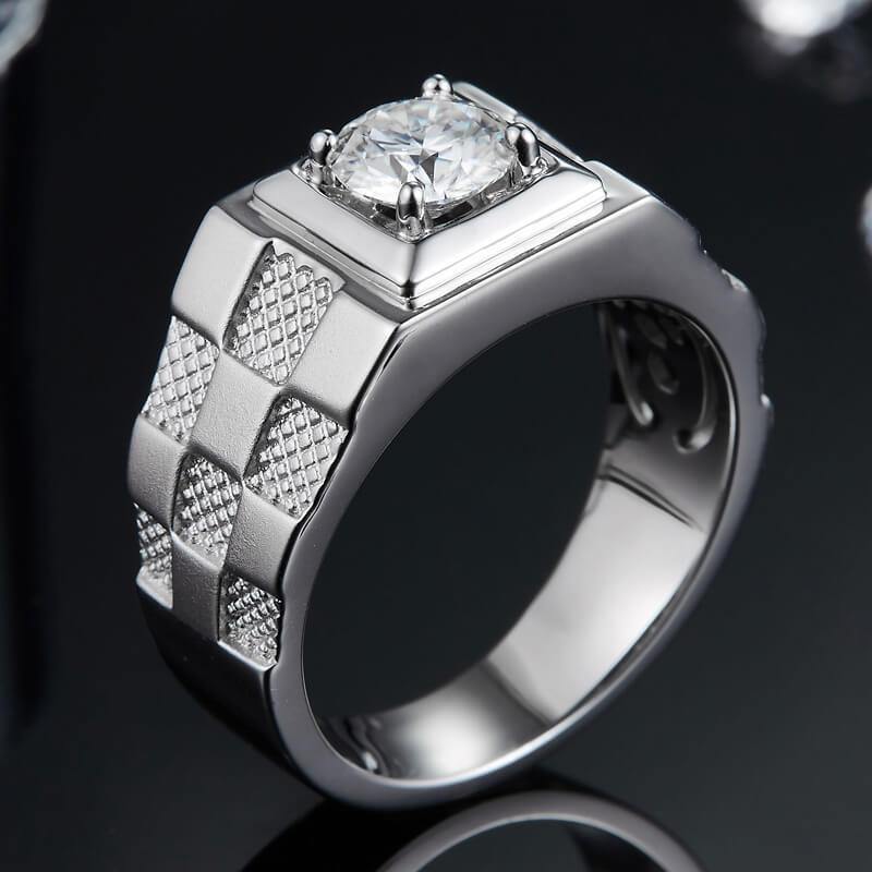 Moissanite Four Prong Sterling Silver Wedding Ring For Men - ReadYourHeart,RRW-M84A