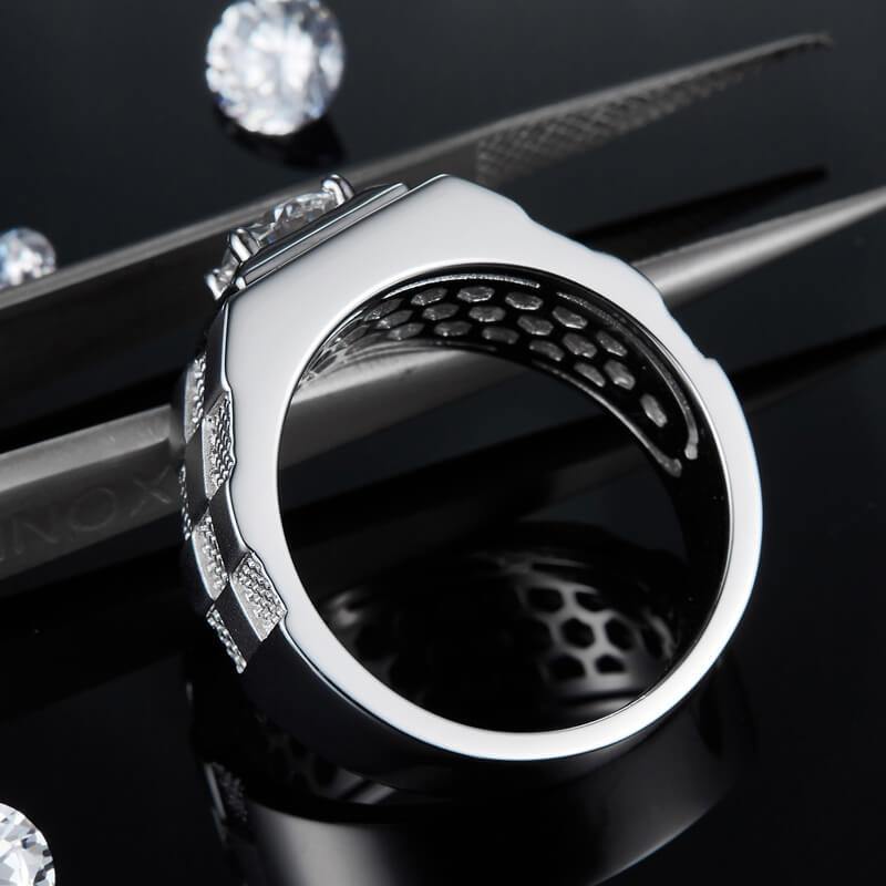 Moissanite Four Prong Sterling Silver Wedding Ring For Men - ReadYourHeart,RRW-M84A