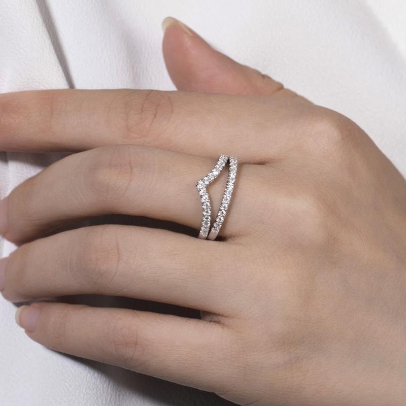 Moissanite Half Eternity Sterling Silver Wedding Band Stackable Ring - ReadYourHeart,RRL-M38A