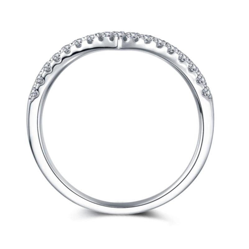 Moissanite Half Eternity Sterling Silver Wedding Band Stackable Ring - ReadYourHeart,RRL-M38A