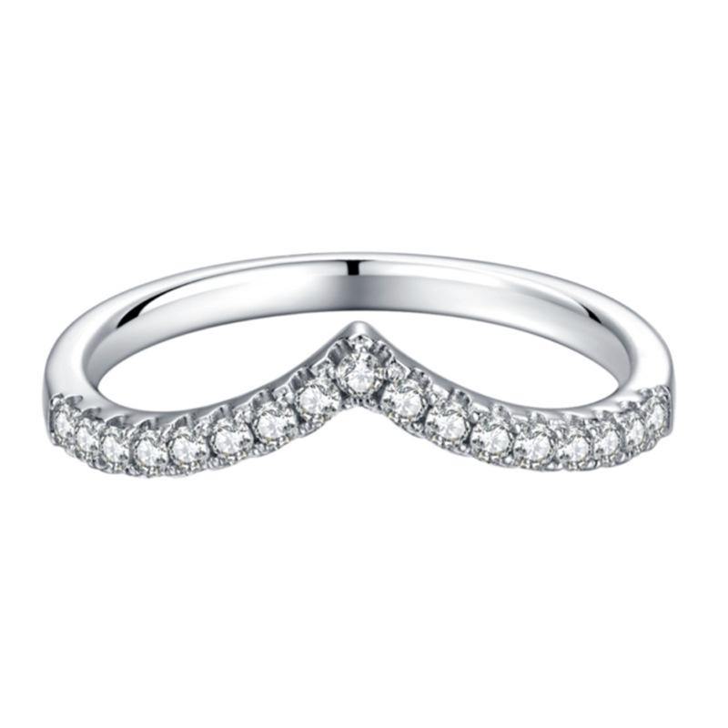 Moissanite Half Eternity Sterling Silver Wedding Band Stackable Ring - ReadYourHeart,RRL-M38A