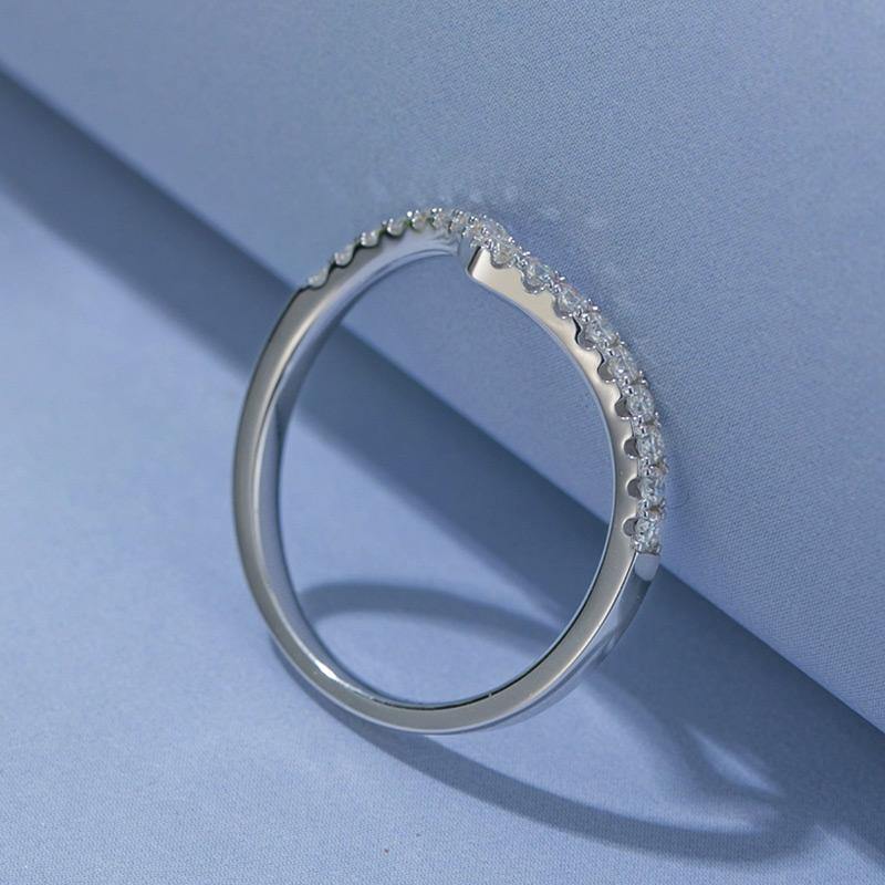 Moissanite Half Eternity Sterling Silver Wedding Band Stackable Ring - ReadYourHeart,RRL-M38A