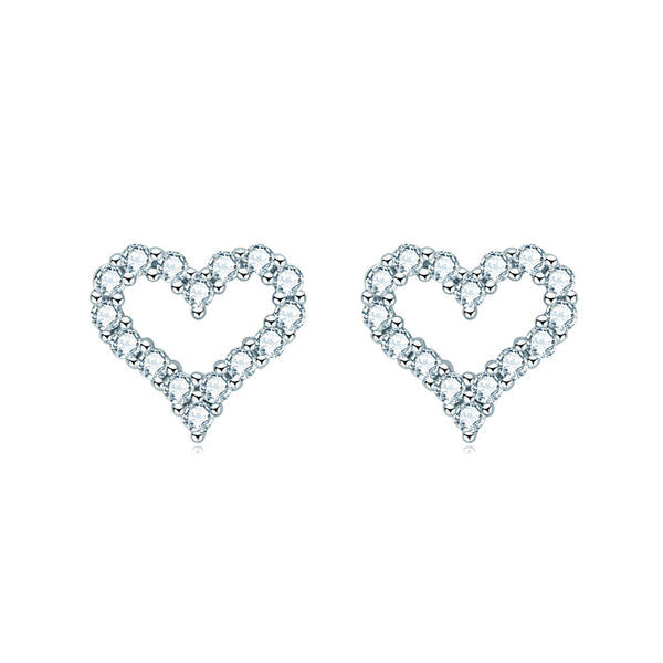 Moissanite Heart Stud Earrings In Sterling Silver - ReadYourHeart