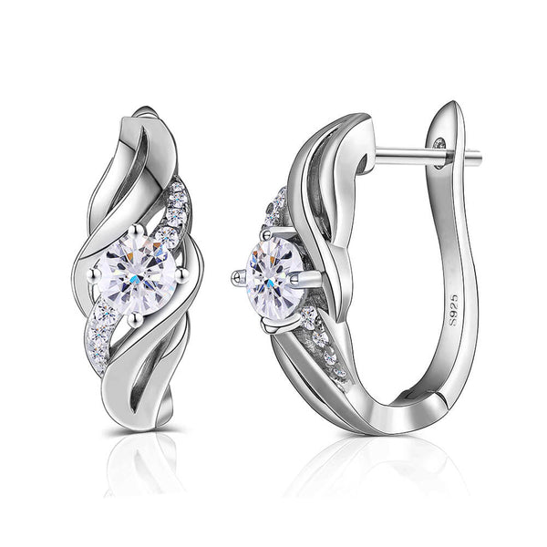 Moissanite Hoop With Accent Earrings In Sterling Silver