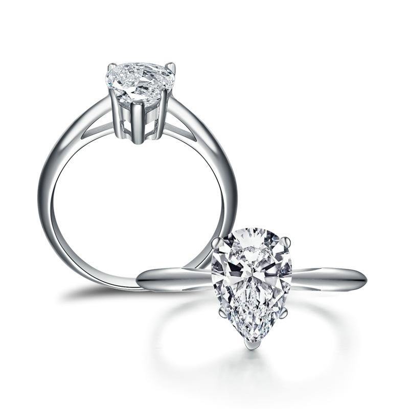 Moissanite Pear Cut Sterling Silver Wedding Ring Promise Ring - ReadYourHeart,RRA-MS-TYR-003