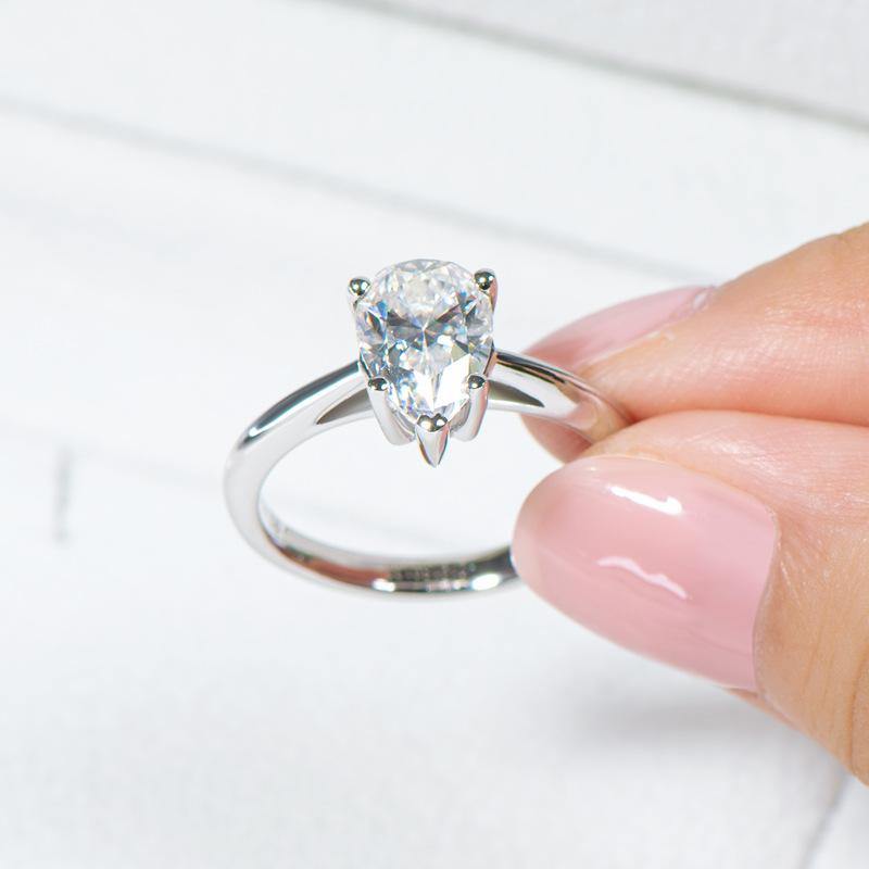 Moissanite Pear Cut Sterling Silver Wedding Ring Promise Ring - ReadYourHeart