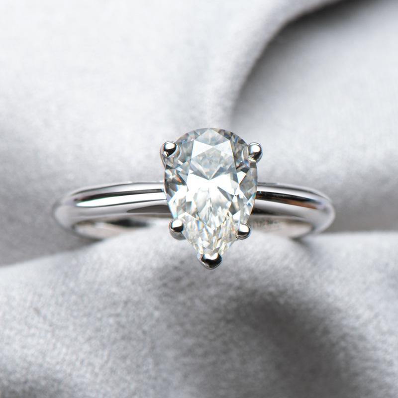 Moissanite Pear Cut Sterling Silver Wedding Ring Promise Ring - ReadYourHeart