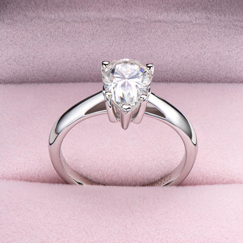 Moissanite Pear Cut Sterling Silver Wedding Ring Promise Ring - ReadYourHeart,RRA-MS-TYR-003