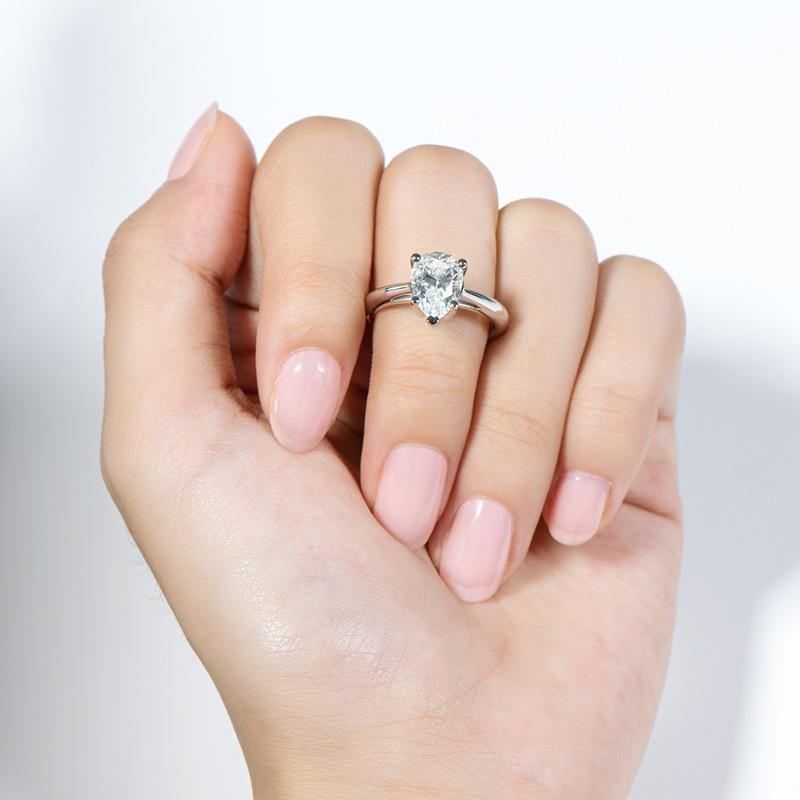 Moissanite Pear Cut Sterling Silver Wedding Ring Promise Ring - ReadYourHeart,RRA-MS-TYR-003