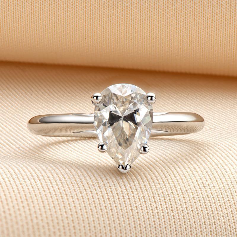 Moissanite Pear Cut Sterling Silver Wedding Ring Promise Ring - ReadYourHeart,RRA-MS-TYR-003
