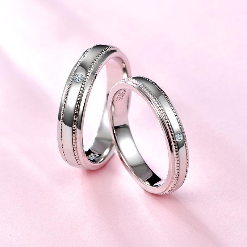 Moissanite Petite Milgrain Sterling Silver Wedding Band Ring - ReadYourHeart,RRL-LTR19092806-W,RRL-LTR19092806-M