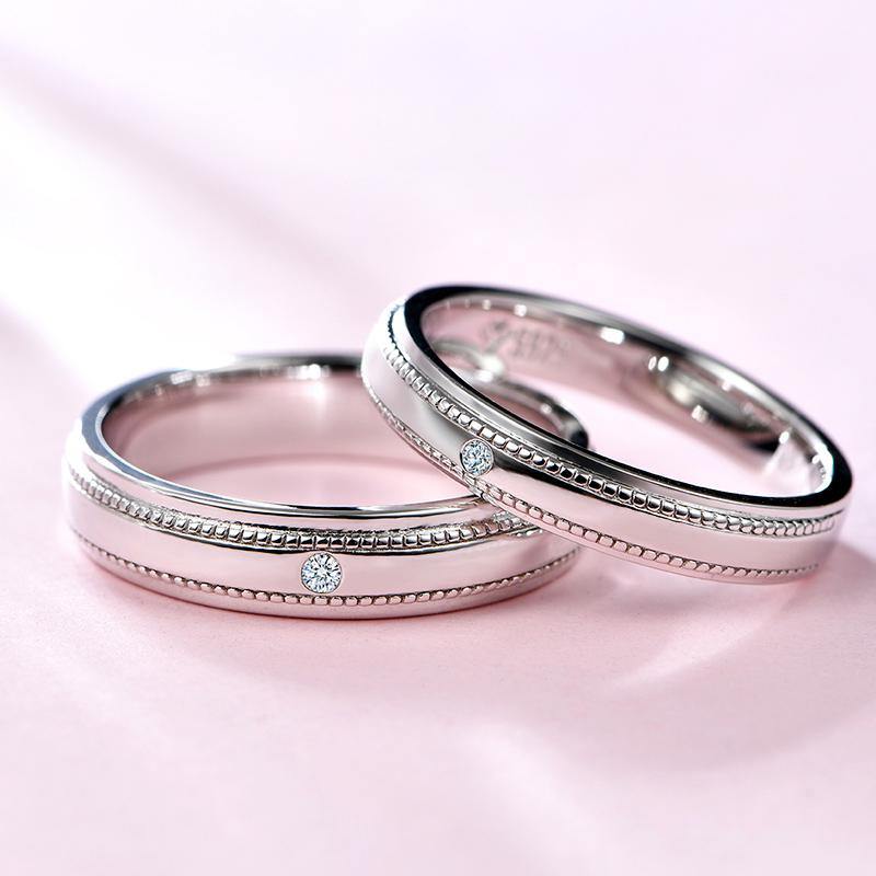 Moissanite Petite Milgrain Sterling Silver Wedding Band Ring - ReadYourHeart,RRL-LTR19092806-W,RRL-LTR19092806-M