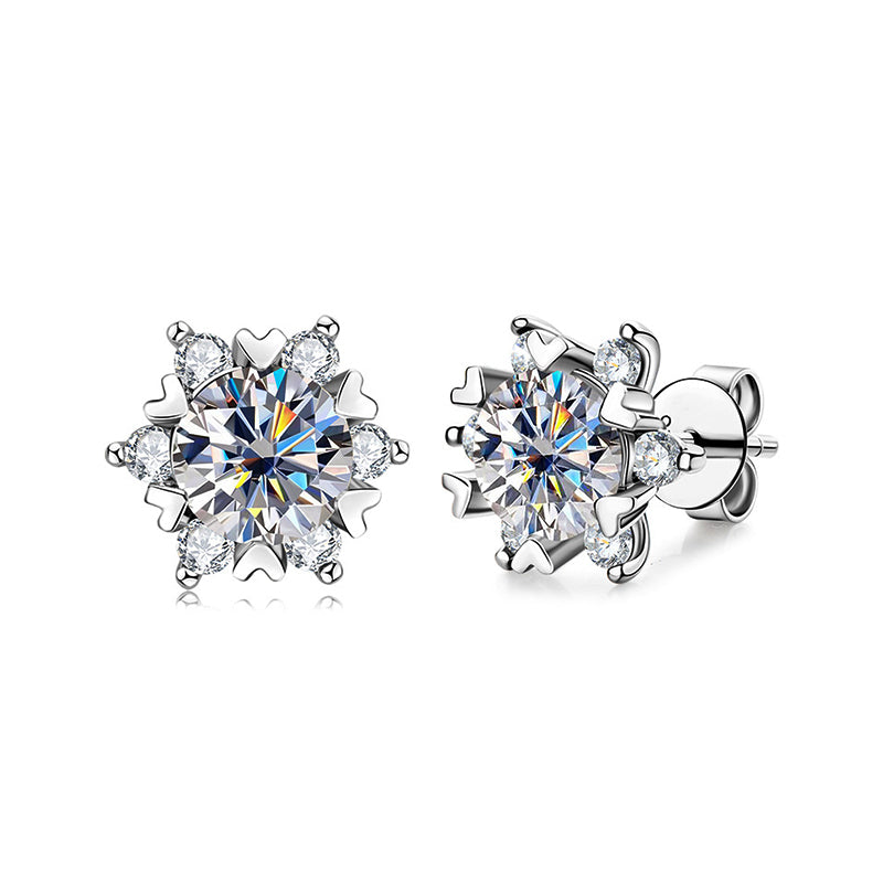 Moissanite Romantic Snowflake Stud Earrings In Sterling Silver - ReadYourHeart