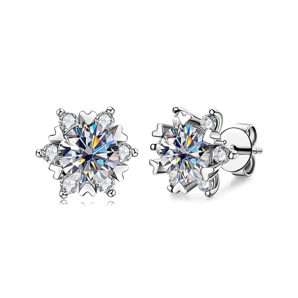 Moissanite Romantic Snowflake Stud Earrings In Sterling Silver