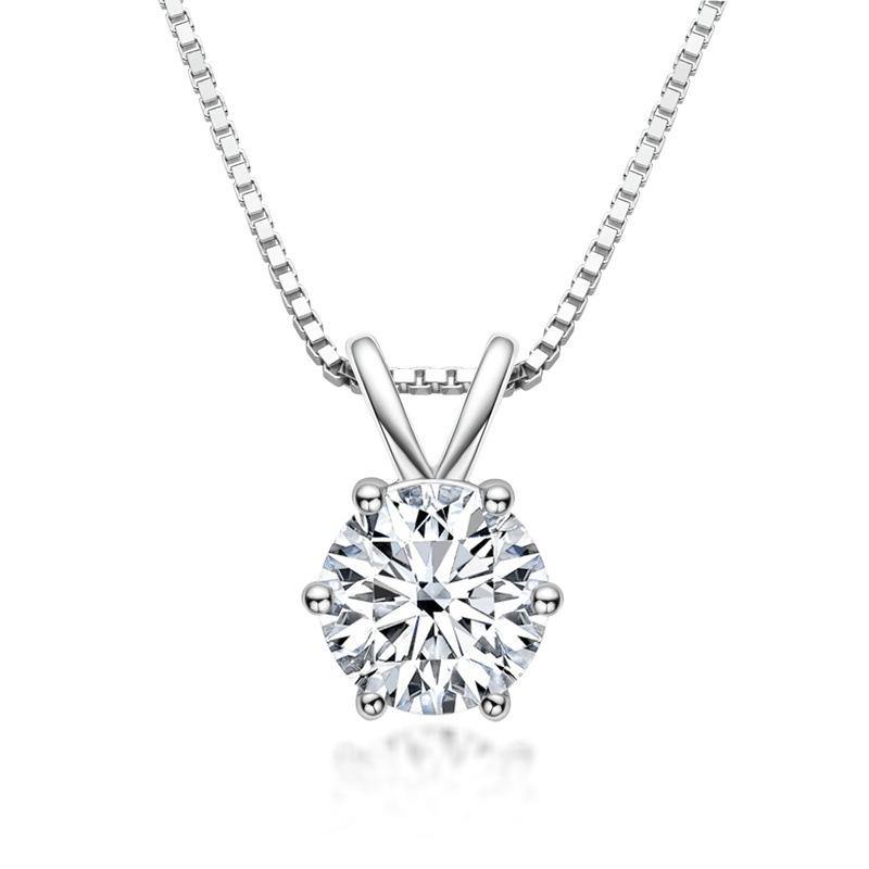 Moissanite Round Six Prong Sterling Silver Necklace Pendant - ReadYourHeart,RNA-PPN-184G,RNA-PPN-184S