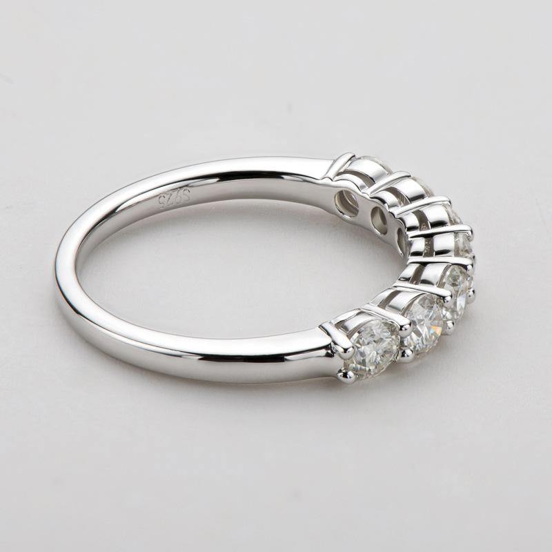 Moissanite Round Sterling Silver Wedding Band Stackable Ring - ReadYourHeart,RRL-M37B