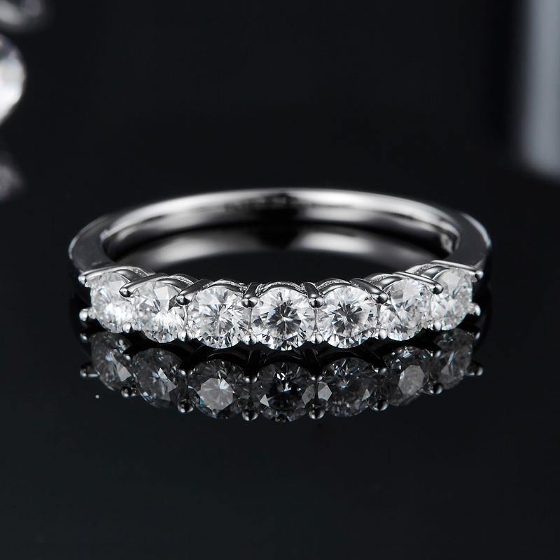 Moissanite Round Sterling Silver Wedding Band Stackable Ring - ReadYourHeart