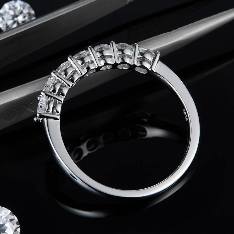 Moissanite Round Sterling Silver Wedding Band Stackable Ring - ReadYourHeart