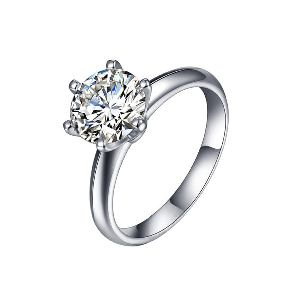 Classic Solitaire Moissanite Six-Prong Sterling Silver Ring