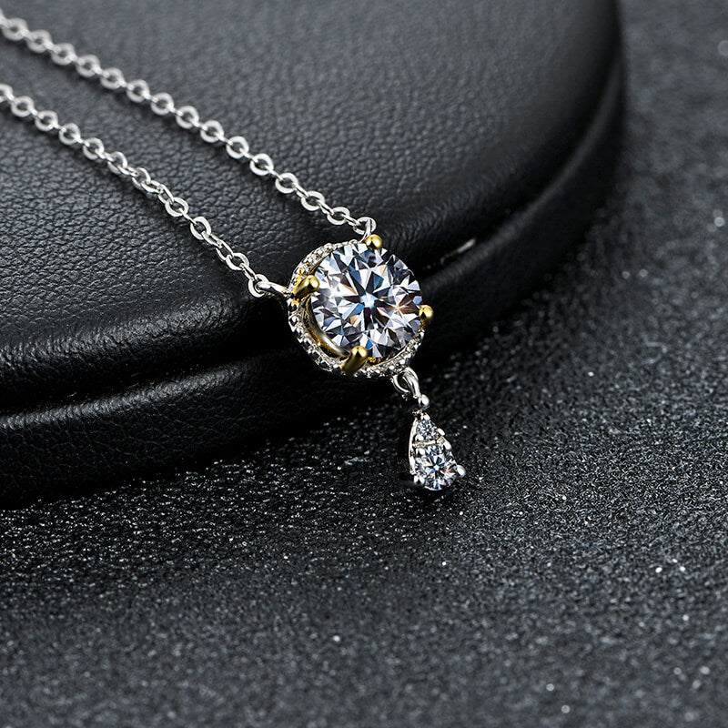 ReadYourHeart Moissanite Luxury Two Tone Halo Sterling Silver Necklace - ReadYourHeart