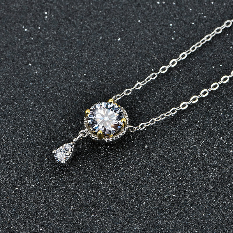 ReadYourHeart Moissanite Luxury Two Tone Halo Sterling Silver Necklace - ReadYourHeart