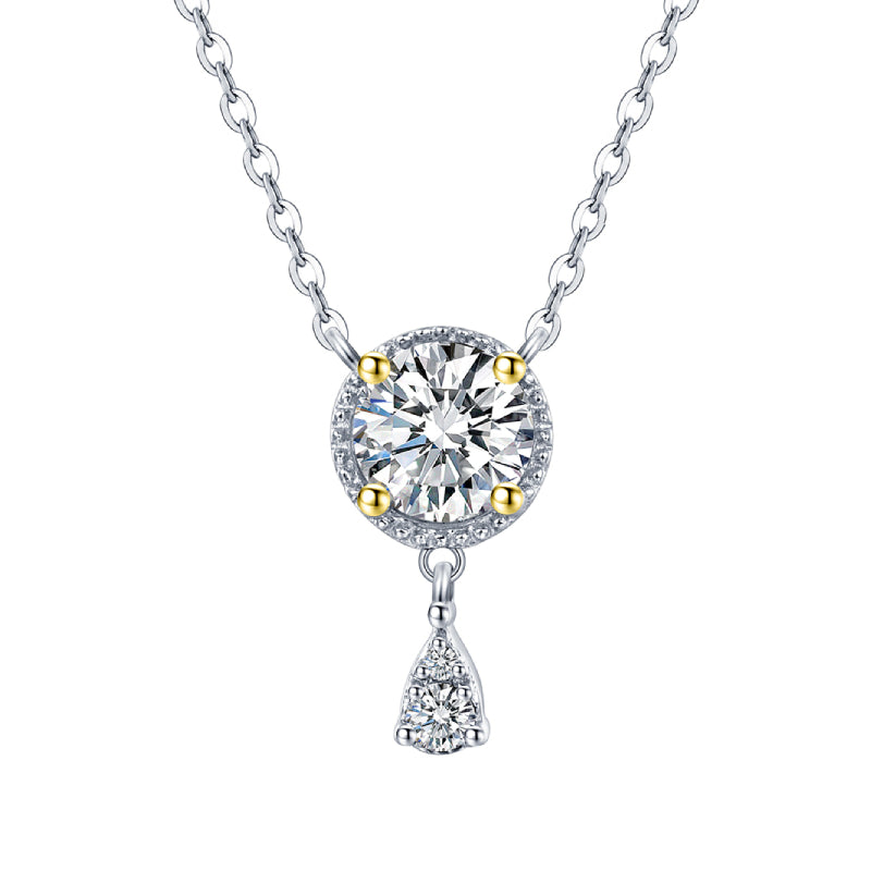ReadYourHeart Moissanite Luxury Two Tone Halo Sterling Silver Necklace - ReadYourHeart