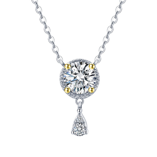 ReadYourHeart Moissanite Luxury Two Tone Halo Sterling Silver Necklace - ReadYourHeart