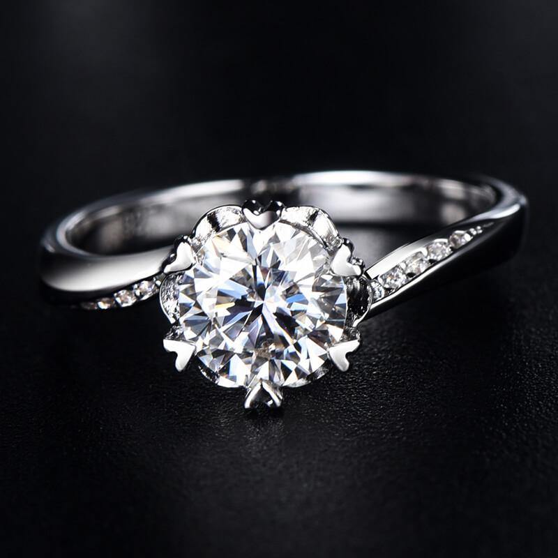 Moissanite Snowflake Silver Wedding Ring - ReadYourHeart,RRW-M01E