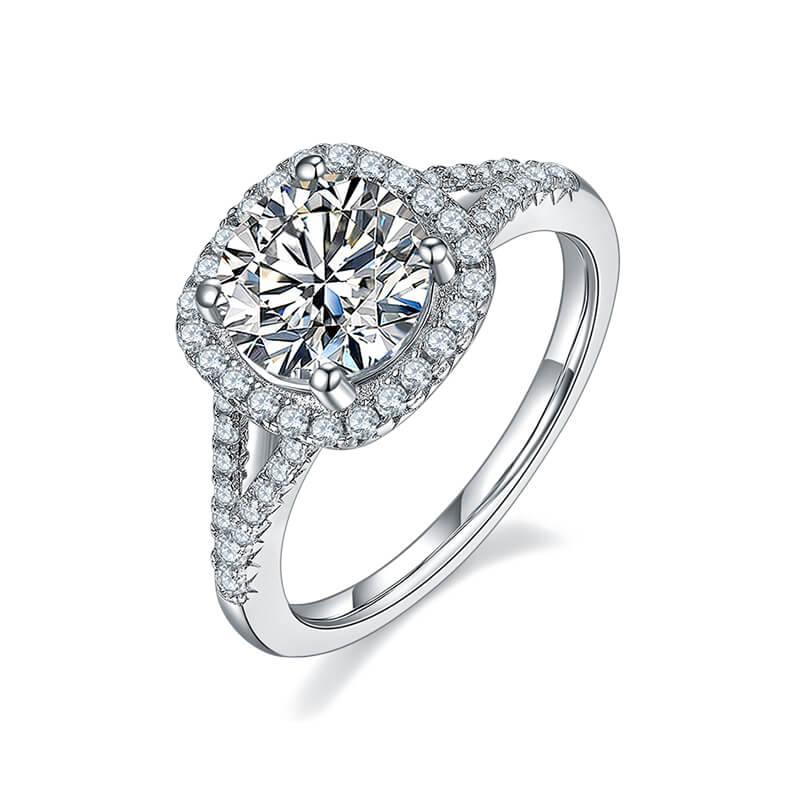 Moissanite square four prong sterling silver wedding ring - ReadYourHeart