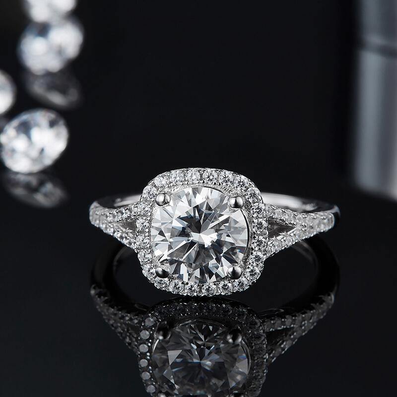 Moissanite square four prong sterling silver wedding ring - ReadYourHeart,RRW-M17C,RRW-M17D,RRW-M17E