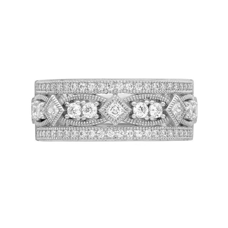 Moissanite Square and Marquise Frames Vintage Triple Row Wedding Band - ReadYourHeart