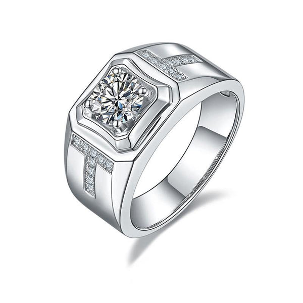 Moissanite T-shaped sterling silver wedding ring for men - ReadYourHeart