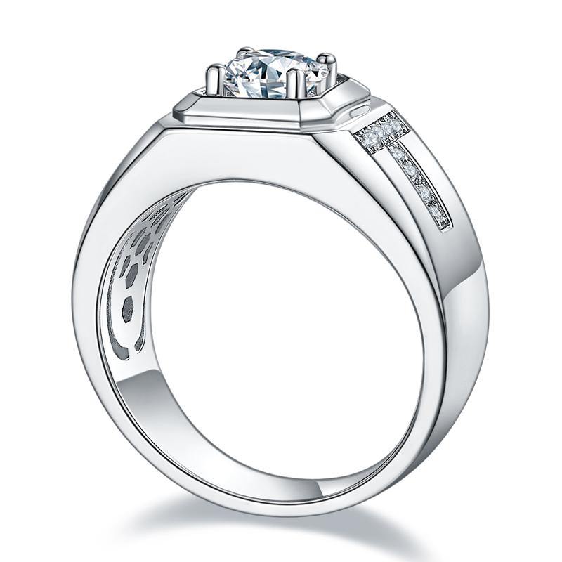 Moissanite T-shaped sterling silver wedding ring for men - ReadYourHeart,RRW-M85A